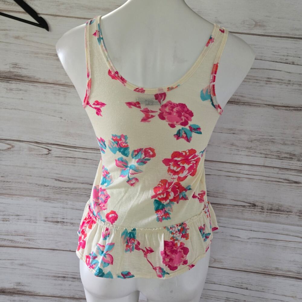 American Eagle Outfitters Cream Floral Tank Top with Ruffle Trim sz sz XS - Picture 4 of 6